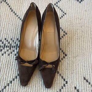 J. Crew Dark Brown Suede Heels with Tassel Accent